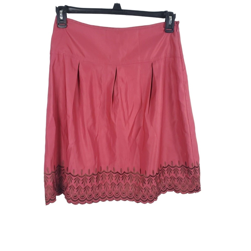 Old Navy Skirt 2 Womens Low‎ Waist Burgundy Brown Embroidered Knee Length